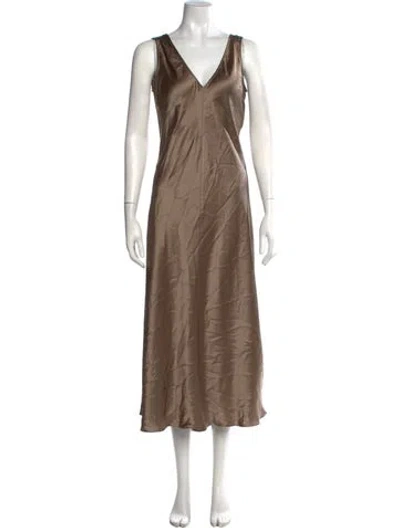 Pre-owned Frame Silk Midi Length Dress In Brown