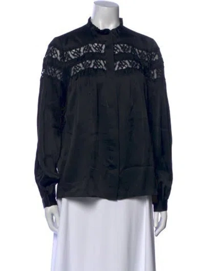 Pre-owned Frame Silk Mock Neck Blouse In Black
