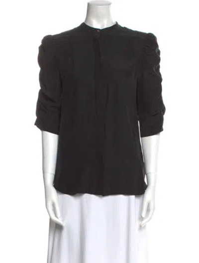 Pre-owned Frame Silk Mock Neck Blouse In Black