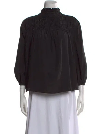 Pre-owned Frame Silk Mock Neck Blouse In Black