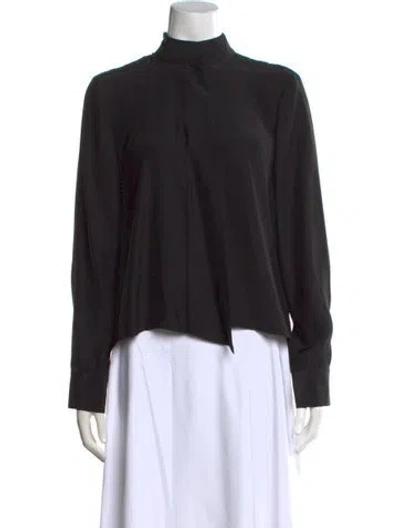Pre-owned Frame Silk Mock Neck Blouse In Black