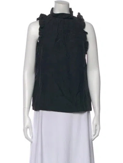 Pre-owned Frame Silk Mock Neck Blouse In Black