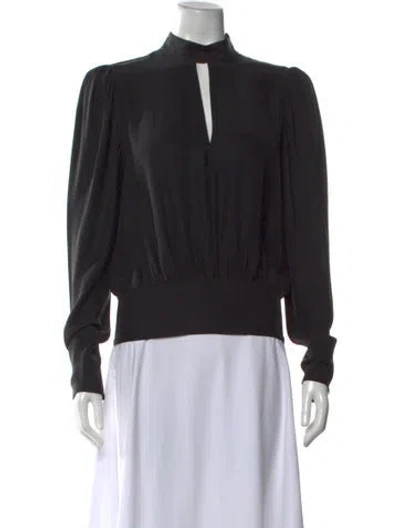 Pre-owned Frame Silk Mock Neck Blouse In Black