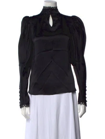Pre-owned Frame Silk Mock Neck Blouse In Black