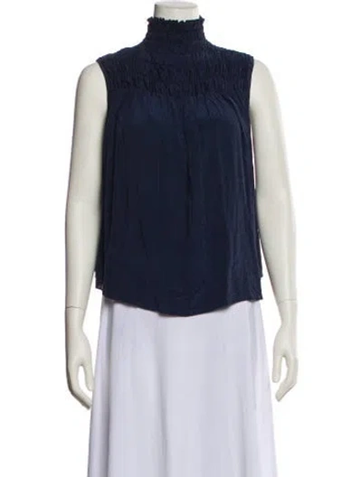 Pre-owned Frame Silk Mock Neck Blouse In Blue