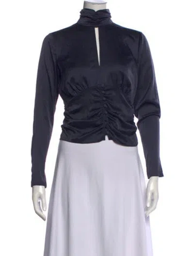 Pre-owned Frame Silk Mock Neck Blouse In Blue