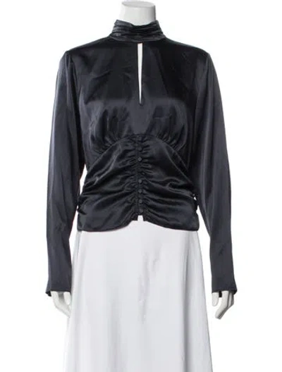 Pre-owned Frame Silk Mock Neck Blouse In Blue
