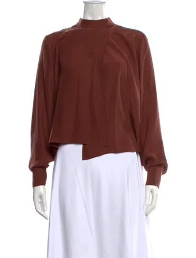 Pre-owned Frame Silk Mock Neck Blouse In Brown