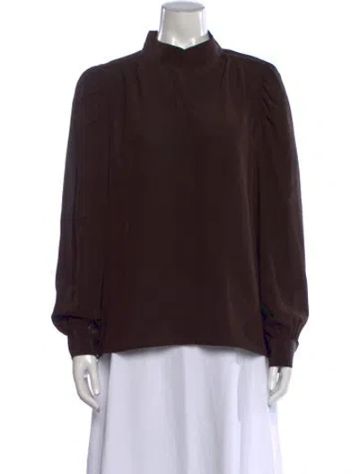 Pre-owned Frame Silk Mock Neck Blouse In Brown