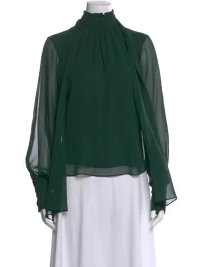 Pre-owned Frame Silk Mock Neck Blouse In Green