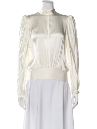 Pre-owned Frame Silk Mock Neck Blouse In Neutral
