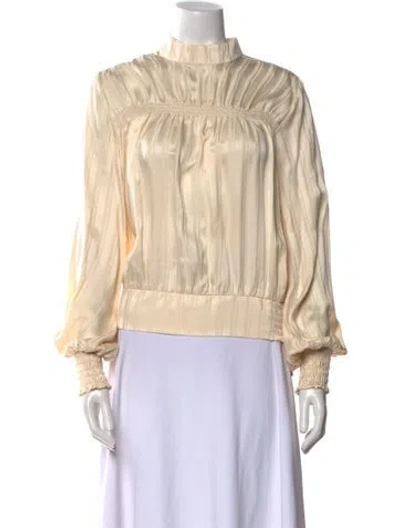 Pre-owned Frame Silk Mock Neck Blouse In Neutral
