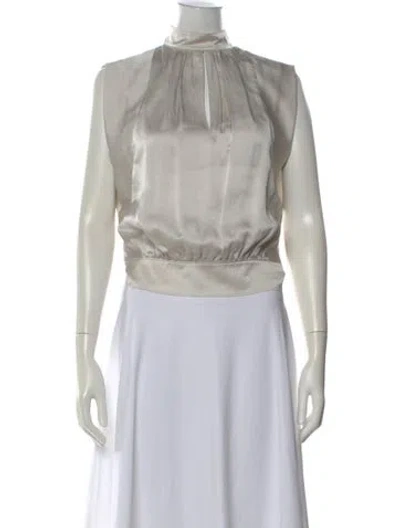 Pre-owned Frame Silk Mock Neck Blouse In Neutral
