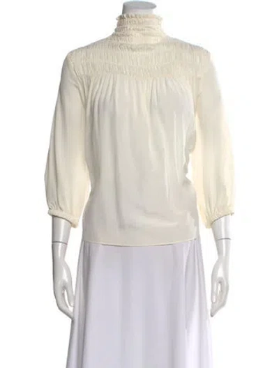 Pre-owned Frame Silk Mock Neck Blouse In Neutral