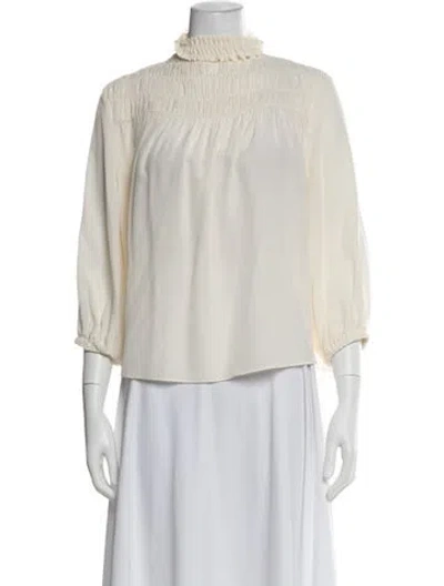Pre-owned Frame Silk Mock Neck Blouse In Neutral