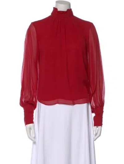Pre-owned Frame Silk Mock Neck Blouse In Red