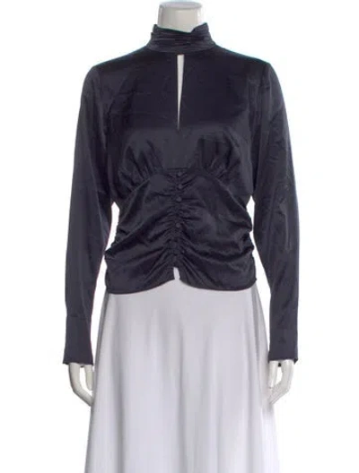 Pre-owned Frame Silk Mock Neck Blouse W/ Tags In Blue