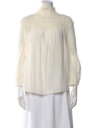 Pre-owned Frame Silk Mock Neck Blouse W/ Tags In Neutral