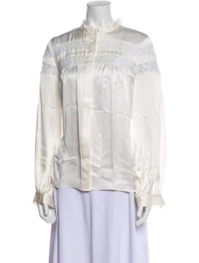 Pre-owned Frame Silk Mock Neck Blouse In White