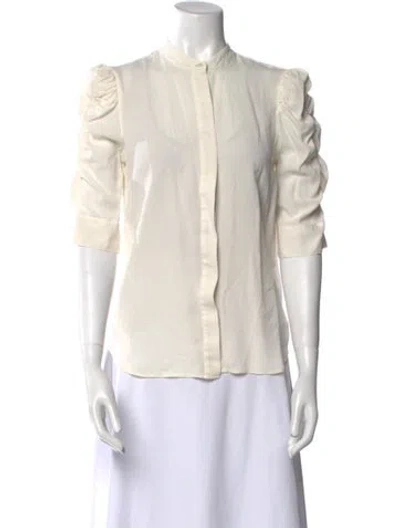 Pre-owned Frame Silk Mock Neck Blouse In White