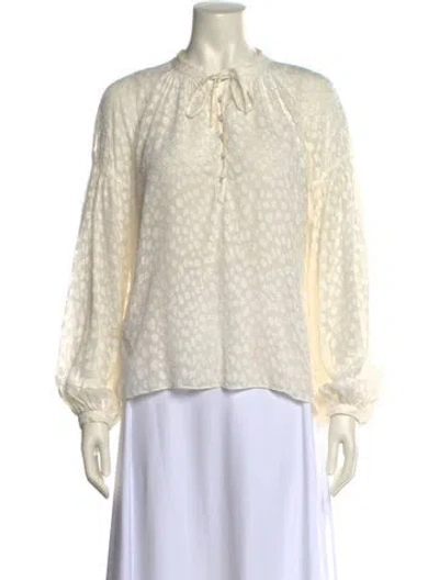 Pre-owned Frame Silk Mock Neck Blouse In White
