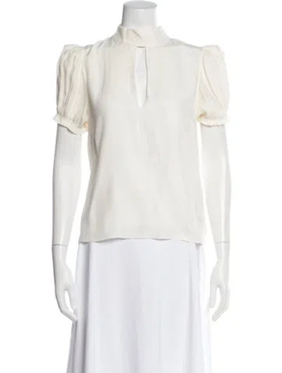 Pre-owned Frame Silk Mock Neck Blouse In White