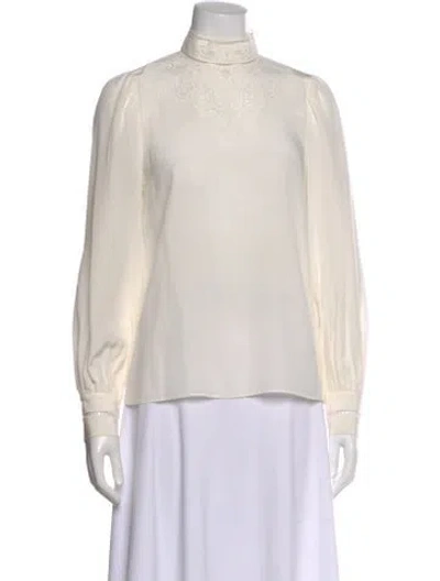 Pre-owned Frame Silk Mock Neck Blouse In White