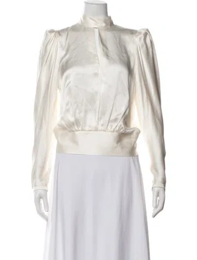 Pre-owned Frame Silk Mock Neck Blouse In White