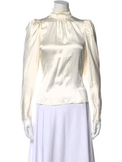 Pre-owned Frame Silk Mock Neck Blouse In White