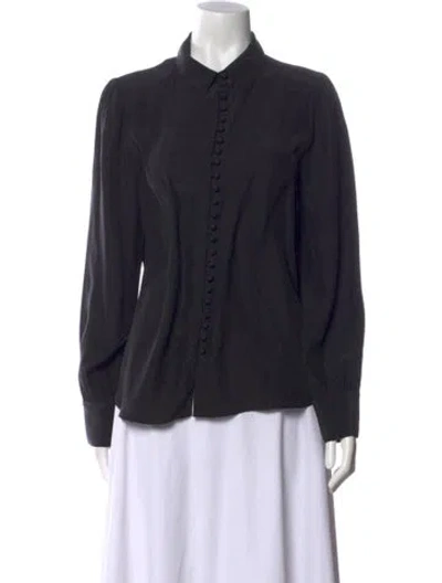 Pre-owned Frame Silk Mock Neck Button-up Top In Black