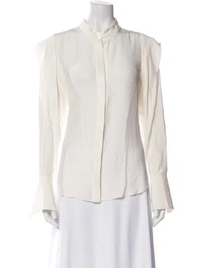 Pre-owned Frame Silk Mock Neck Button-up Top In Neutral