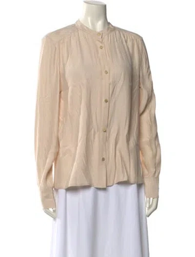 Pre-owned Frame Silk Mock Neck Button-up Top In Neutral