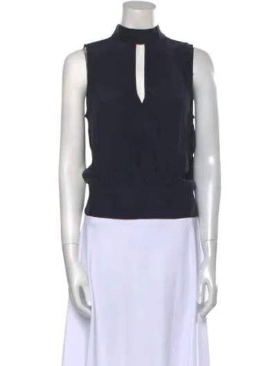 Pre-owned Frame Silk Mock Neck Crop Top In Blue