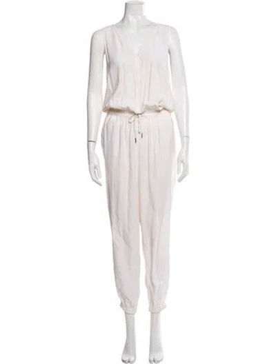 Pre-owned Frame Silk Mock Neck Jumpsuit In Neutral