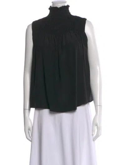 Pre-owned Frame Silk Mock Neck Top In Black