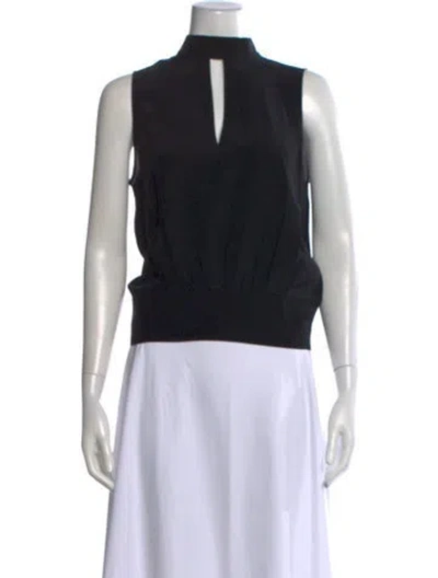 Pre-owned Frame Silk Mock Neck Top In Black