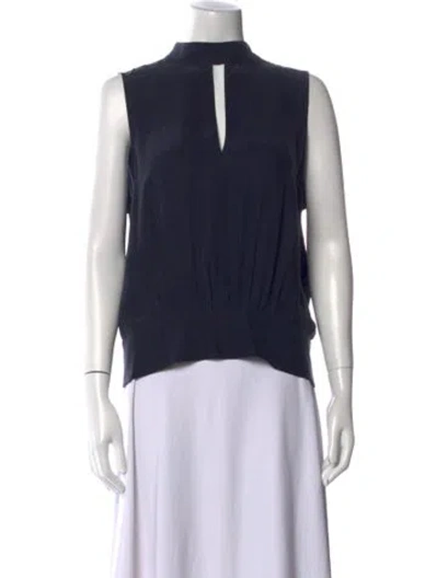 Pre-owned Frame Silk Mock Neck Top In Blue