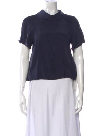 Pre-owned Frame Silk Mock Neck Top In Blue