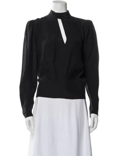 Pre-owned Frame Silk Mock Neck Top In Blue