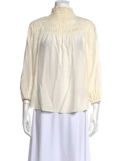 Pre-owned Frame Silk Mock Neck Top In White