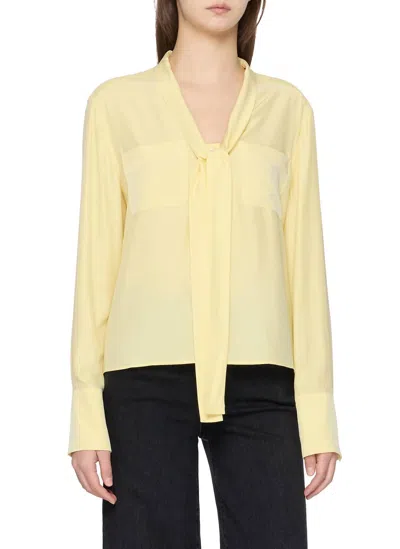 Frame Silk Modern Tie Blouse In Butter In Multi