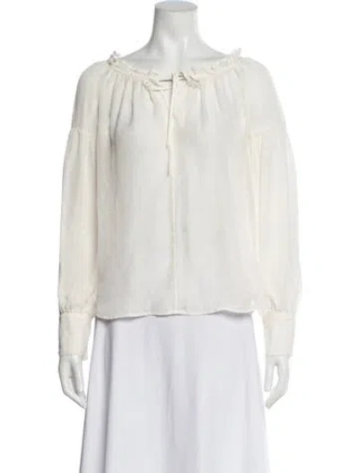 Pre-owned Frame Silk Off-the-shoulder Blouse In White