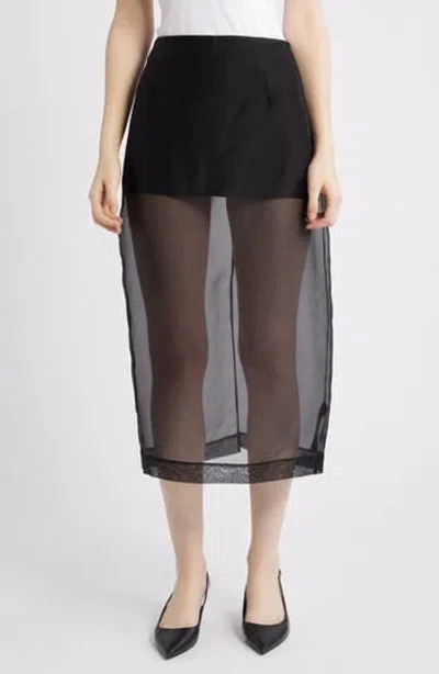 Frame High-rise Silk Organza Midi Skirt In Black