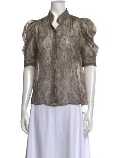 Pre-owned Frame Silk Paisley Print Blouse In Green
