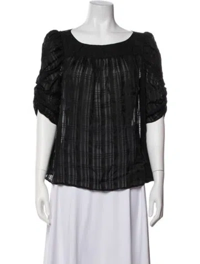 Pre-owned Frame Silk Plaid Print Blouse In Black