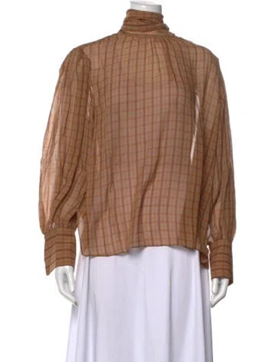 Pre-owned Frame Silk Plaid Print Blouse W/ Tags In Brown
