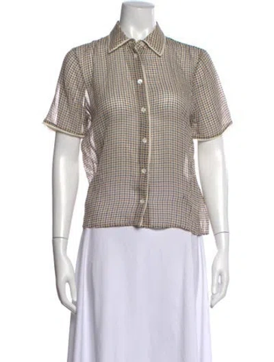 Pre-owned Frame Silk Plaid Print Button-up Top In Multi