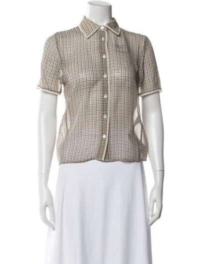 Pre-owned Frame Silk Plaid Print Button-up Top In Neutral