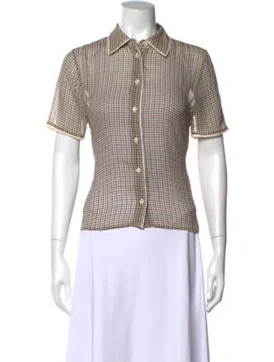 Pre-owned Frame Silk Plaid Print Button-up Top W/ Tags In Multi