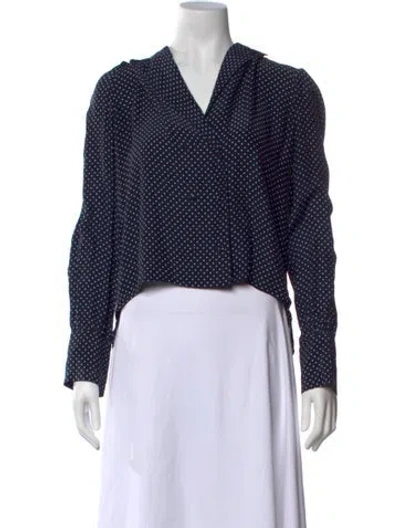 Pre-owned Frame Silk Polka Dot Print Blouse In Blue/white